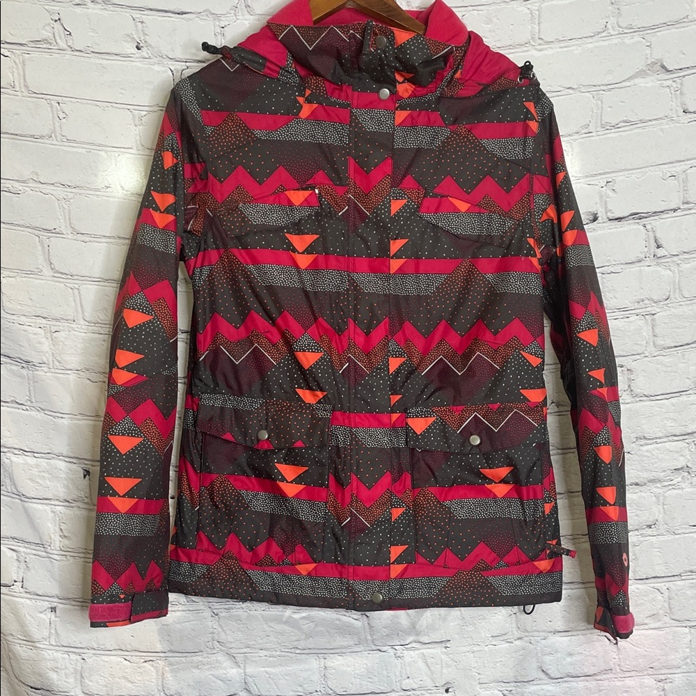 Sims Colorful Zigzag Pattern Hooded Puff Jacket Size Medium